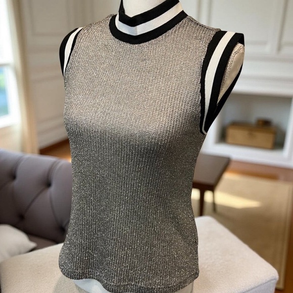 BB Dakota Tops - BB Dakota for Anthropologie Metallic Lurex Knit Varsity Tank Top | Silver | M